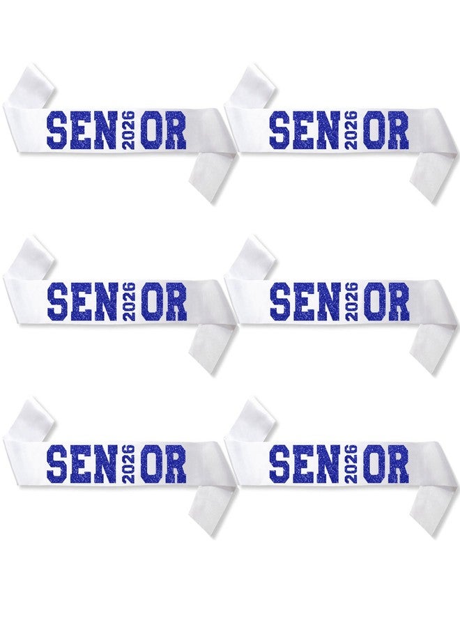 Partyprops 6Pcs White Senior 2026 Satin Sashes with Blue Glitter Letters Senior 2026 Decorations - 2026 Graduation Celebrations Sashes - Senior Cheer Sash - Cheerleader Sash - Class Competition Sashes - Image 1