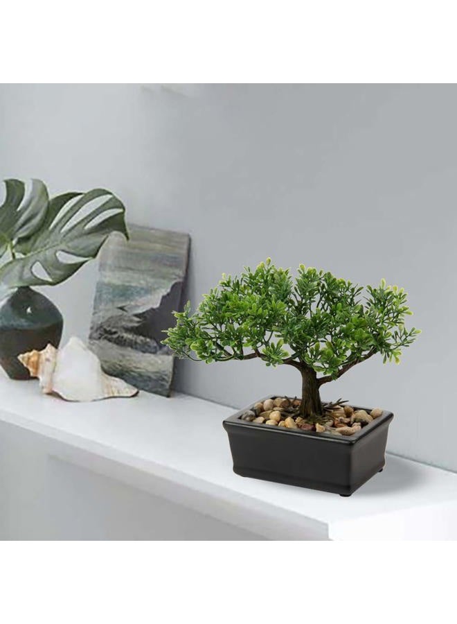 Briful Bonsai Tree, Fake Plants Ceramic Potted Tree Artificial Japanese Cedar Bonsai Tree Decoration for Home Desk Office Bathroom Kitchen Farmhouse Indoor/Outdoor (Bonsai Tree #02) - Image 2