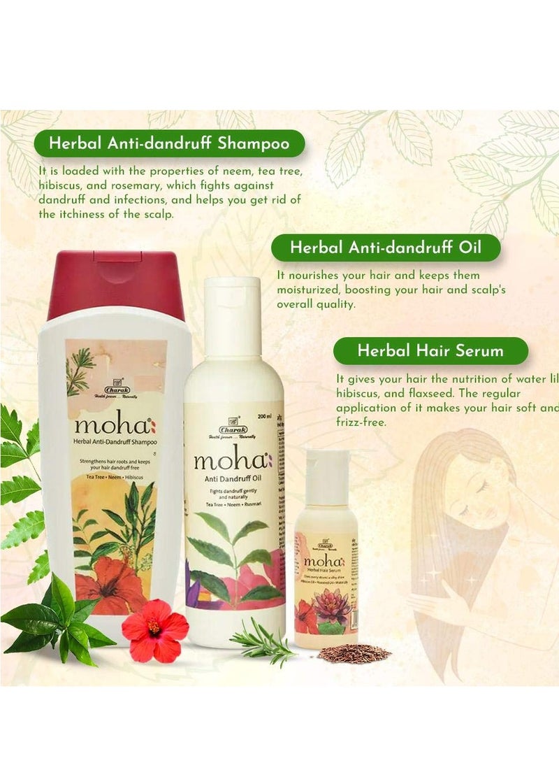 moha Anti Dandruff Hair Care Kit Which Includes Herbal Anti-Dandruff Shampoo (100 Ml) Anti-Dandruff Hair Oil (200 Ml) Herbal Hair Serum (100 Ml) For Healthy Hair | Unisex Product - Image 3