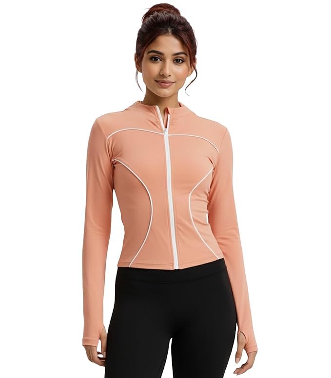 Fashiol Women's Full Zip Long Sleeve Athletic Jacket with Pockets Sun Protection and UPF 50+ Lightweight | Perfect for Gymwear & Sports - Peach 30 - Image 1
