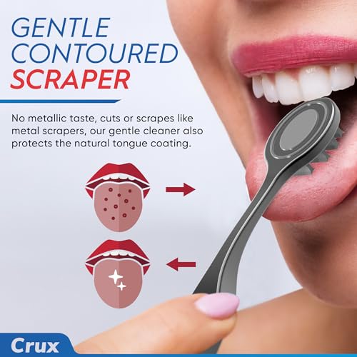 Crux 3-Pack Premium Tongue Scraper, Reduce Bad Breath in Seconds, Soft on Tongue, Bad Breath Treatment for Adults & Kids - Image 5