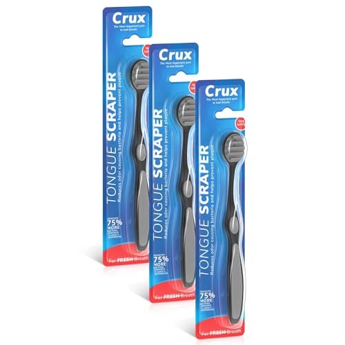 Crux 3-Pack Premium Tongue Scraper, Reduce Bad Breath in Seconds, Soft on Tongue, Bad Breath Treatment for Adults & Kids - Image 1