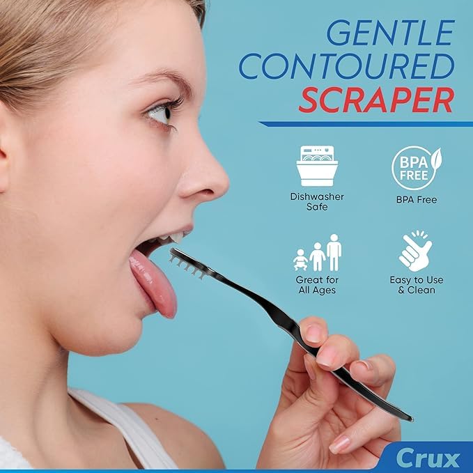 Crux 3-Pack Premium Tongue Scraper, Reduce Bad Breath in Seconds, Soft on Tongue, Bad Breath Treatment for Adults & Kids - Image 4