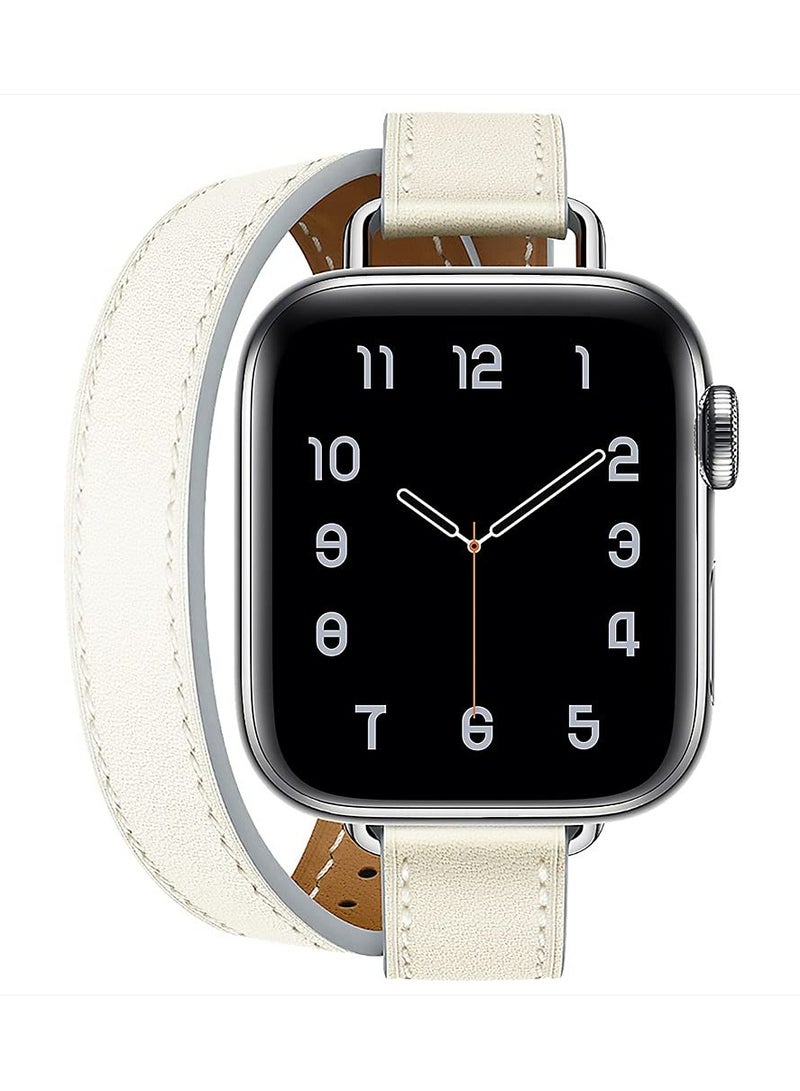 KASTWAVE Leather Women Double Tour Slim Wristband, Compatible with Apple Watch Band 38/40/41mm 42/44/45mm for iWatch SE Series 7/6/5/4/3, White - Image 1