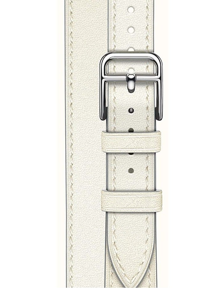 KASTWAVE Leather Women Double Tour Slim Wristband, Compatible with Apple Watch Band 38/40/41mm 42/44/45mm for iWatch SE Series 7/6/5/4/3, White - Image 4