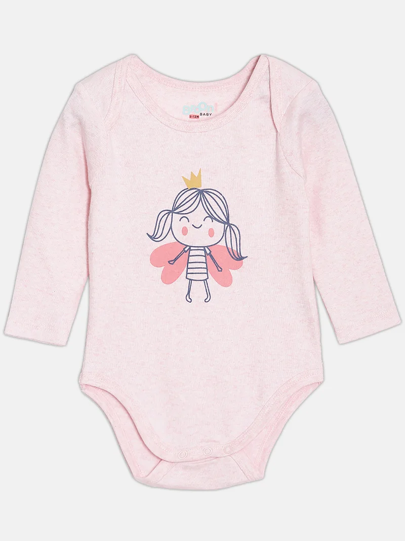 Broon Broon Infant Girls Fuchsia and Baby Pink Printed Pure Organic Cotton Bodysuit Pack of 2