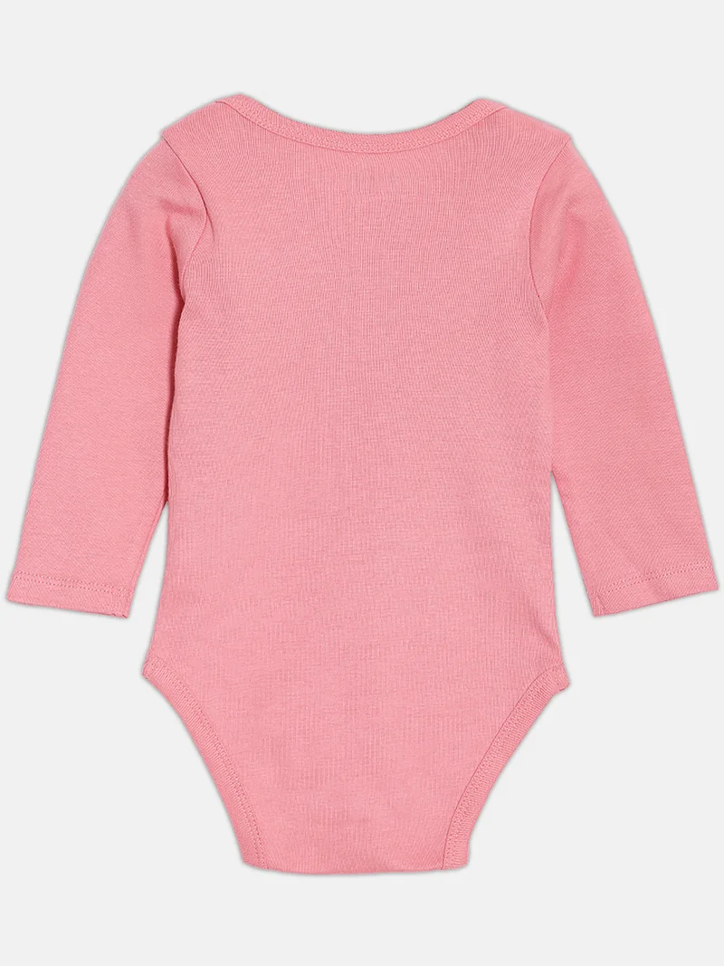 Broon Broon Infant Girls Fuchsia and Baby Pink Printed Pure Organic Cotton Bodysuit Pack of 2