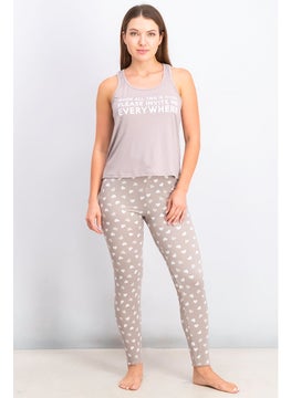 Women 2 Pcs Set Graphic Pajama, Gull Gray