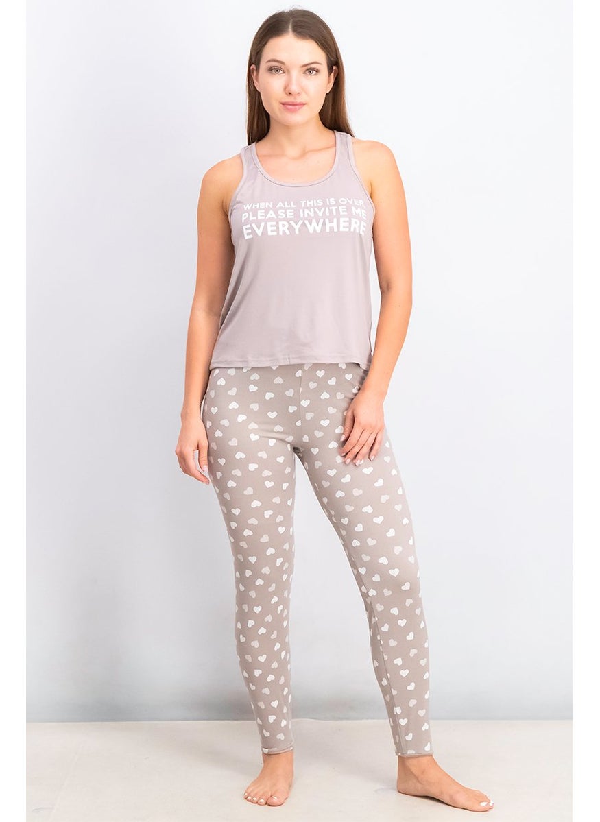 French Affair - Women 2 Pcs Set Graphic Pajama, Gull Gray - Image 1