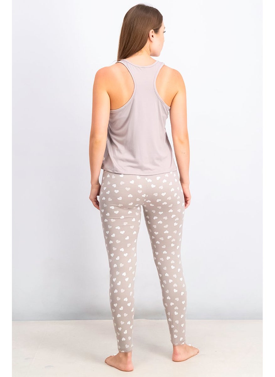 French Affair - Women 2 Pcs Set Graphic Pajama, Gull Gray - Image 1