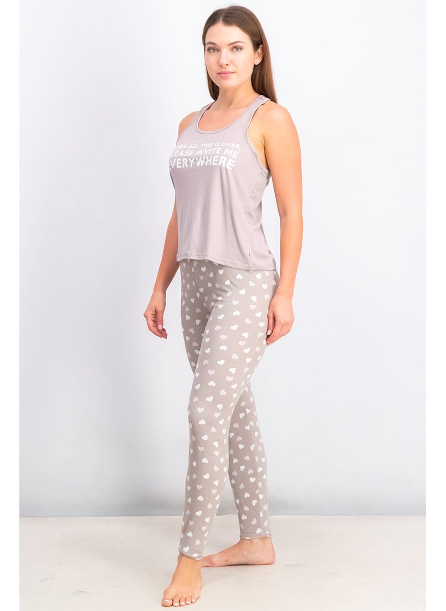 French Affair - Women 2 Pcs Set Graphic Pajama, Gull Gray - Image 1