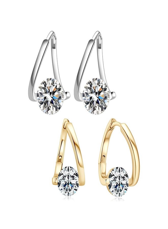 أقراط هالولوكس اللمفاوية من الجرمانيوم للنساء، زوجان من أقراط الزركون الرقيقة بتقنية الضغط الإبري لدعم تصريف الجهاز اللمفاوي، مجوهرات أذن مضادة للحساسية، هدية (ذهبي + فضي). - Image 1