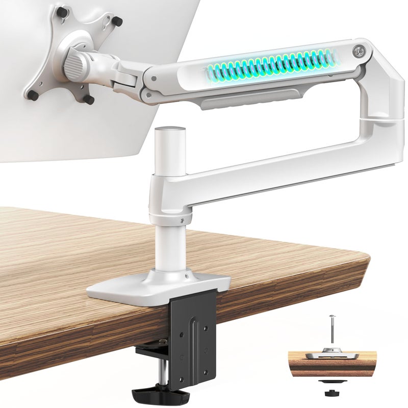 Ergounion Single Monitor Arm Desk Mount, Holds Screens up to 40 Inches and 25 lbs, Fully Adjustable Vesa Monitor Mount with C-Clamp and Grommet Base, Aluminum, White - Image 1