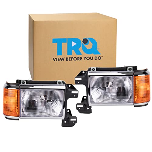 TRQ Headlight Assembly Set Headlights Driver & Passenger Side Halogen Compatible with 1987-1991 Ford Bronco F-150 FO2502105 FO2503105 - Image 1