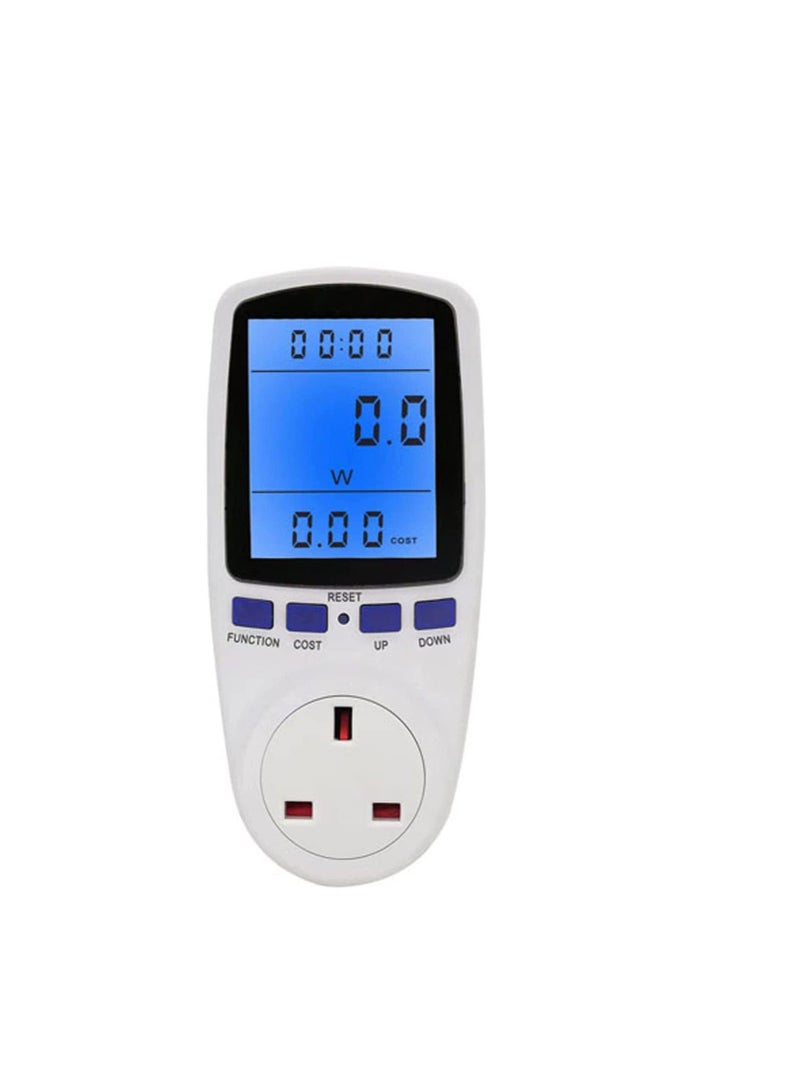 Power Meter Energy Monitor 240V/13A Watt Meter Plug UK, Power Meter Electricity Usage Monitor, With Backlight LCD Display and 7 Monitoring Modes for Home Hotel Blue Backlight - Image 1