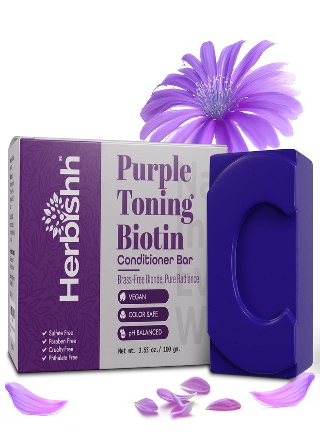 Herbishh Purple Toning Conditioner Bar for Blonde, Silver & Gray Hair, Neutralizes Brassiness, Adds Shine & Moisture, Biotin Conditioner Bar, Sulfate-Free, Eco-Friendly, Travel-Ready, 3.53 oz - Image 1