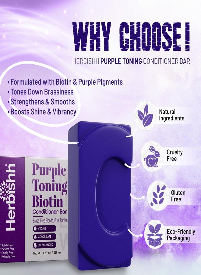 Herbishh Purple Toning Conditioner Bar for Blonde, Silver & Gray Hair, Neutralizes Brassiness, Adds Shine & Moisture, Biotin Conditioner Bar, Sulfate-Free, Eco-Friendly, Travel-Ready, 3.53 oz - Image 2