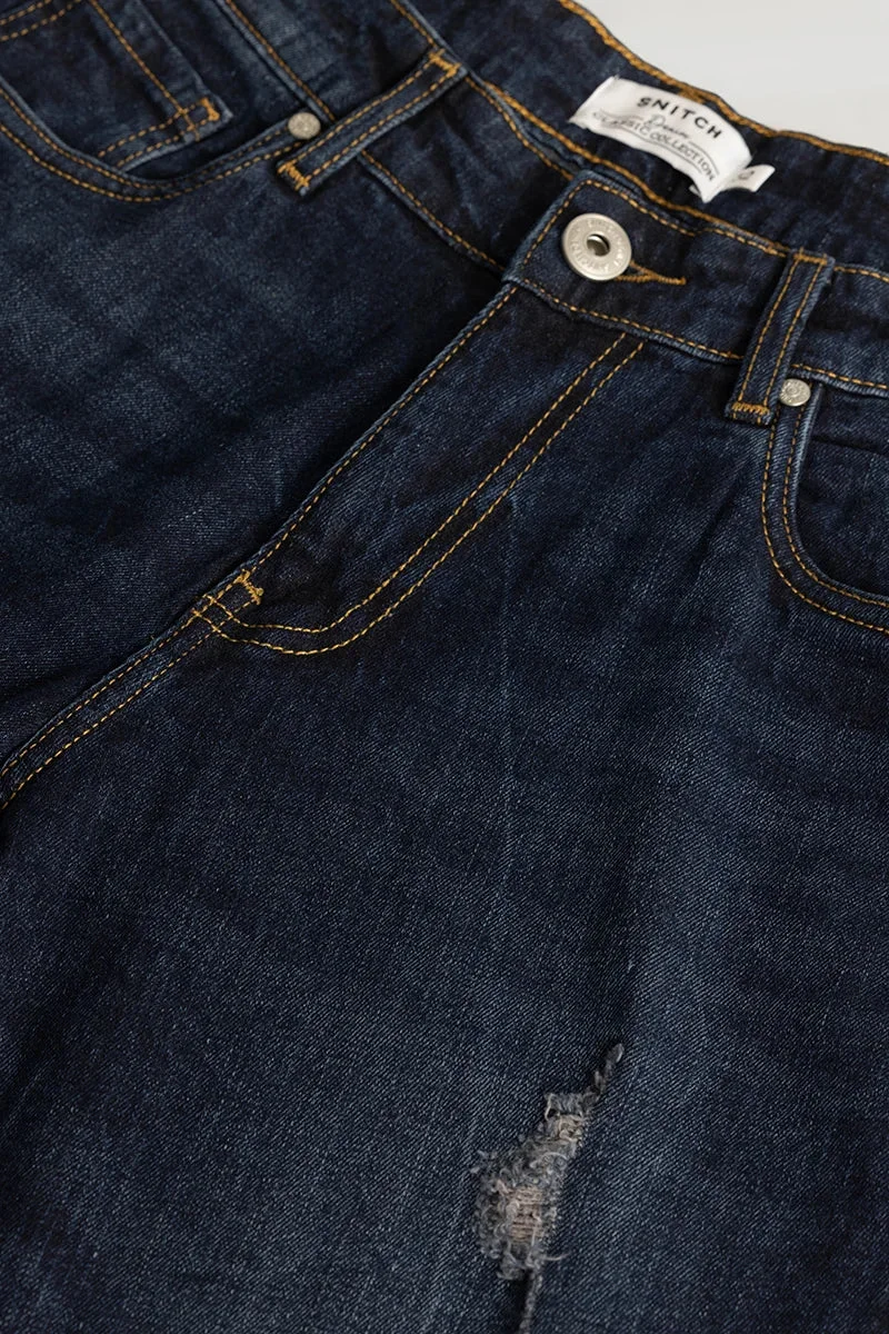SNITCH Vanguard Dark Blue Distressed Bootcut Jeans
