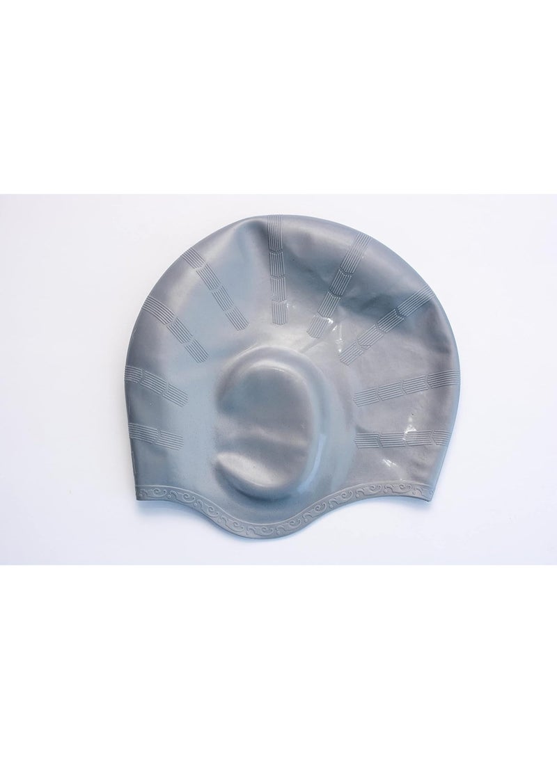 Unisex Silicone Swimming Cap with 3D Ear Protection, Gray - Image 1