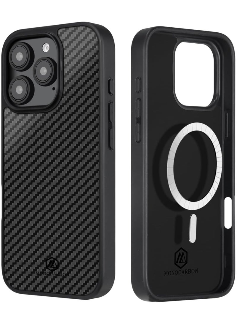 MONOCARBON Real 3K Carbon Fiber iPhone 16 Pro MAX Case Cover MagSafe Compatible Military Grade Scratch Resistant - Matte Black - Image 1