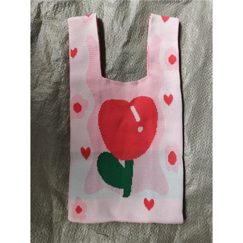 2025 Xipu Special Festive Wedding Gift Bag Special Hand Bag Vest Bag Sweet and Festive Knitted Bag 90g pink and white large flowers