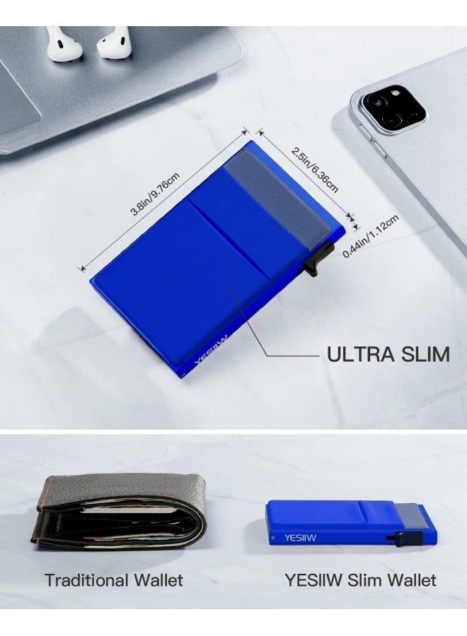 NIBEMINENT Slim Wallet for Men - Pop up Card Holder RFID Blocking Minimalist Business Credit Card Wallet with Money Pocket Metal Card Case for Notes and Coins and Debit Cards  - Image 5