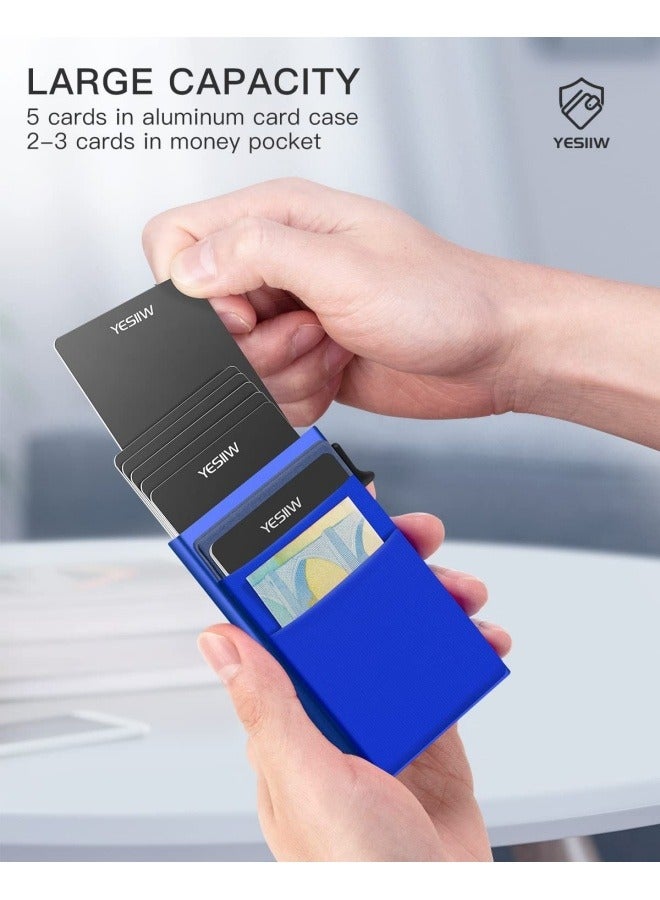 NIBEMINENT Slim Wallet for Men - Pop up Card Holder RFID Blocking Minimalist Business Credit Card Wallet with Money Pocket Metal Card Case for Notes and Coins and Debit Cards  - Image 2