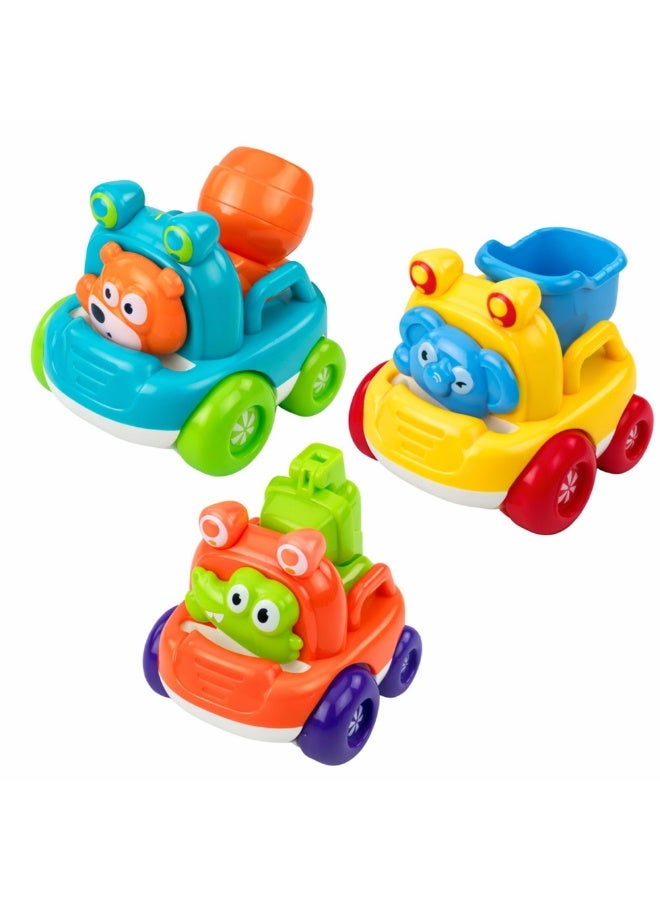 MYTOYS 3 PCS Construction Vehicle Toy Set for Toddlers with Animal Characters – Excavator, Dump Truck & Cement Mixer Educational Push Cars Multicolor - Image 2