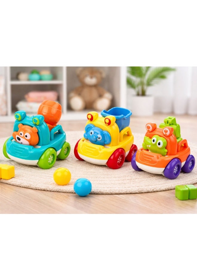 MYTOYS 3 PCS Construction Vehicle Toy Set for Toddlers with Animal Characters – Excavator, Dump Truck & Cement Mixer Educational Push Cars Multicolor - Image 3