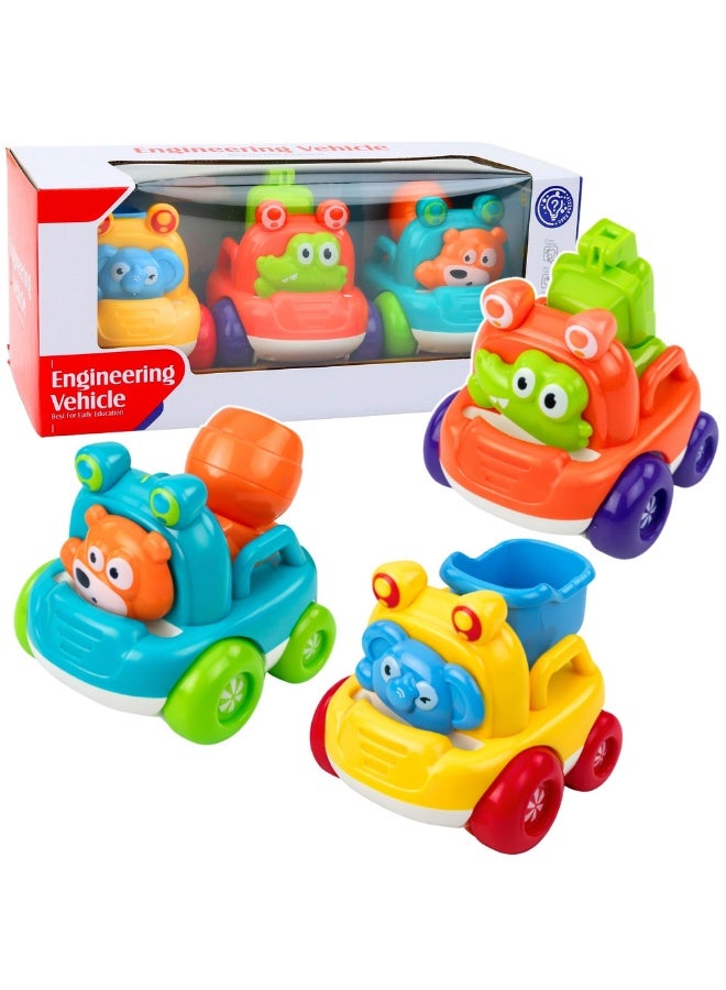 MYTOYS 3 PCS Construction Vehicle Toy Set for Toddlers with Animal Characters – Excavator, Dump Truck & Cement Mixer Educational Push Cars Multicolor - Image 1