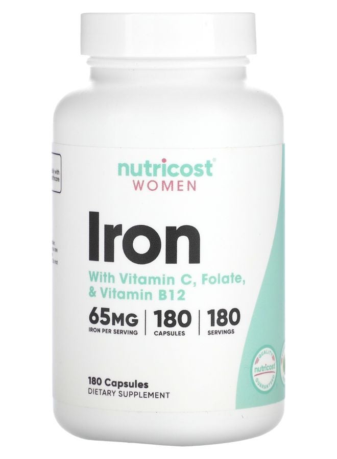 Nutricost Women Iron With Vitamin C Folate & Vitamin B12 180 Capsules