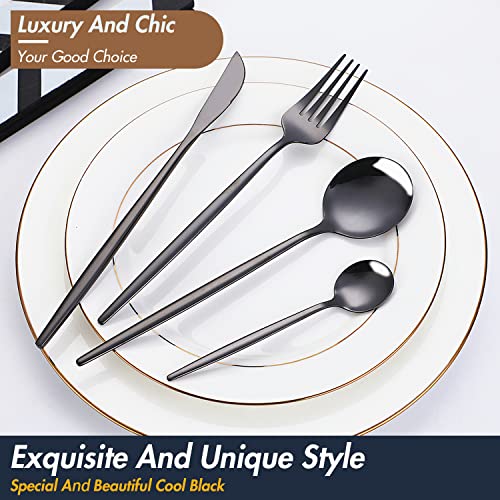 LSTOXS 24-Piece Black Silverware Set Black Flatware Set for 6, Stainless Steel Cubiertos Cutlery Set, Forks and Spoons Apartment Utensils Set, Mirror Polished Eating Tableware Set, Dishwasher Safe - Image 3