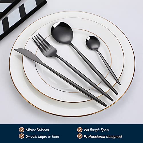 LSTOXS 24-Piece Black Silverware Set Black Flatware Set for 6, Stainless Steel Cubiertos Cutlery Set, Forks and Spoons Apartment Utensils Set, Mirror Polished Eating Tableware Set, Dishwasher Safe - Image 5