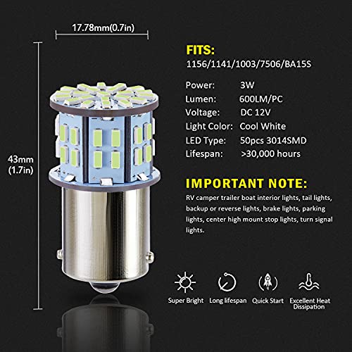 AUXLIGHT 20 PCS 1156 1141 1003 7506 BA15S RV Interior Light Bulbs, Super Bright 50SMD LED Replacement for 12 Volt RV Camper Trailer Boat Trunk Interior Lights (Cool White) - Image 4