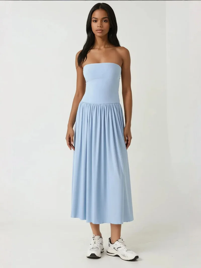 زوبعة فستانتنورة ميدي مرن بدون حمالات  في