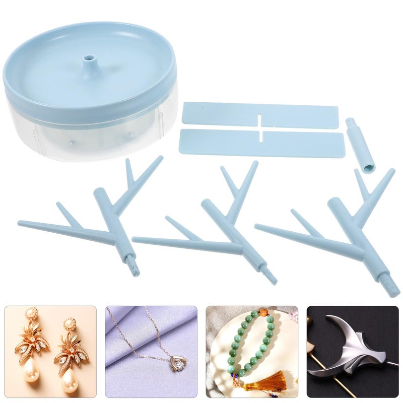 Rotatable Jewelry Tree Stand with Light Blue Display Rack Holder for Necklaces Bracelets Rings - Image 4
