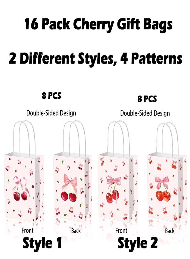 Qpout 16 Pack Cherry Party Goodie Bags, Cherry Gift Bags With Handles, Party Favors Treat Snack Candy Goody Bag for Girls Women Birthday Wedding Baby Shower Spring Summer Party - Image 2