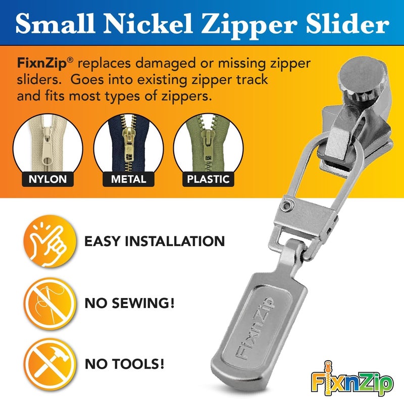 FixnZip Small Nickel Zipper Repair Kit | Universal No-Sew Slider Replacement for Pants, Skirts, Fine Garments, Cushions, and Handbags | Instant and Reusable Zipper Repair Tool | Sizes 1-4 - Image 2