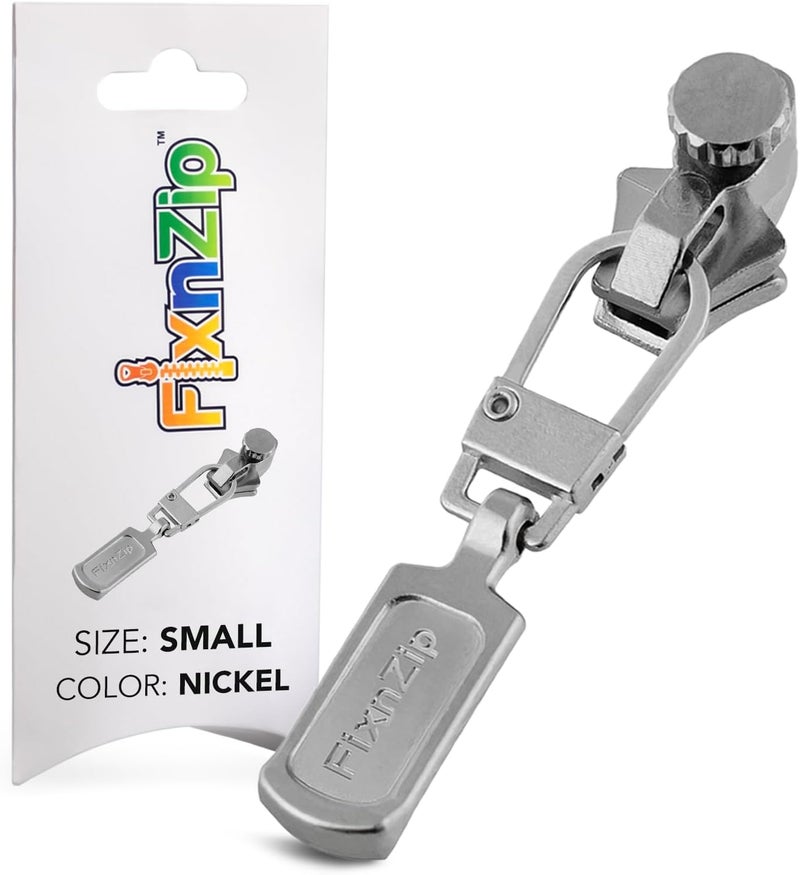FixnZip Small Nickel Zipper Repair Kit | Universal No-Sew Slider Replacement for Pants, Skirts, Fine Garments, Cushions, and Handbags | Instant and Reusable Zipper Repair Tool | Sizes 1-4 - Image 1