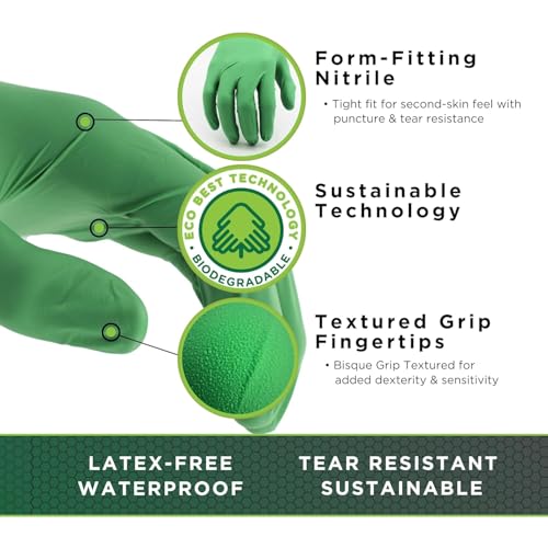 SHOWA 7705PFT Sustainable EBT Latex-Free, Powder-Free, Accelerator-Free, Nitrile Disposable Single Use Safety Gloves, 4 Mil, 9.5" Length, Small (1 Box/100 Gloves) - Image 2