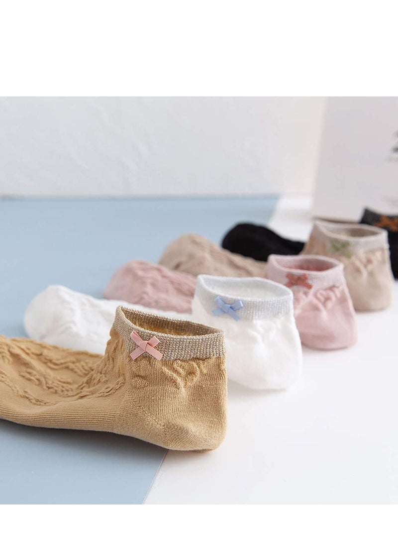SYOSI Women's Short Socks, Cotton Low Cut Ankle Socks, Lightweight Breathable Ventilation Ankle Socks, Elasticity Lovely Bow Detailing Jacquard No Show Low Cut Socks - Size 5 to 9 (5 Pack) - Image 5