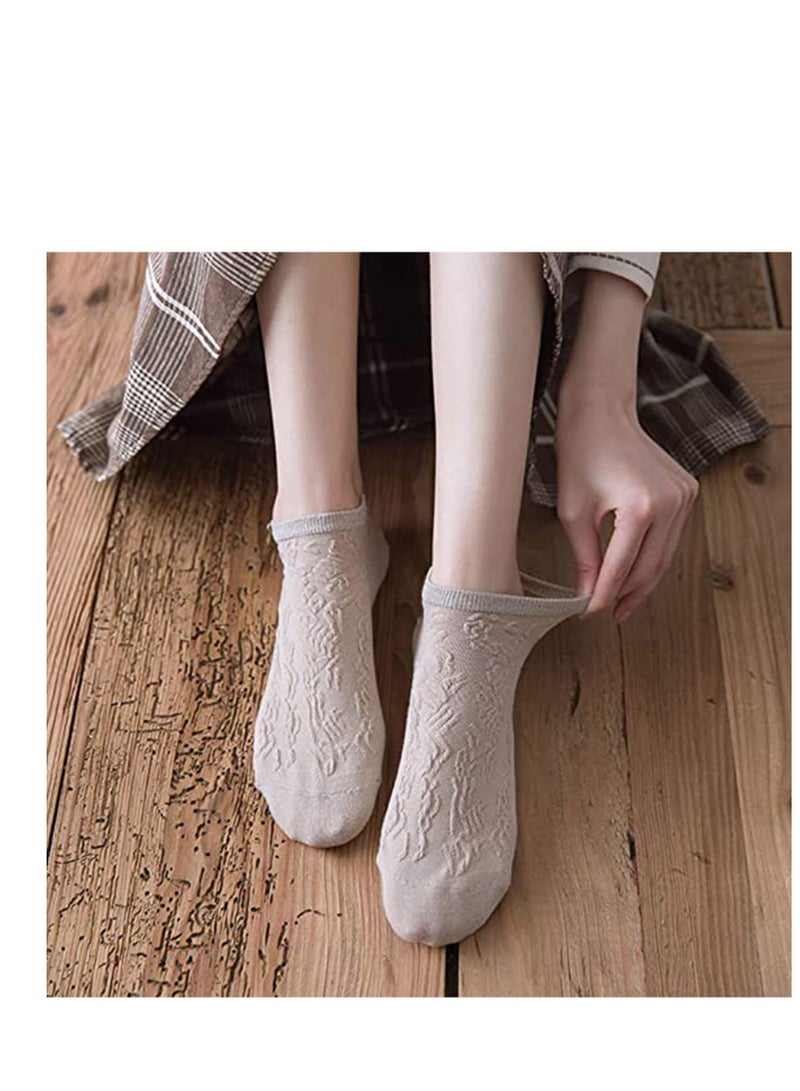SYOSI Women's Short Socks, Cotton Low Cut Ankle Socks, Lightweight Breathable Ventilation Ankle Socks, Elasticity Lovely Bow Detailing Jacquard No Show Low Cut Socks - Size 5 to 9 (5 Pack) - Image 2