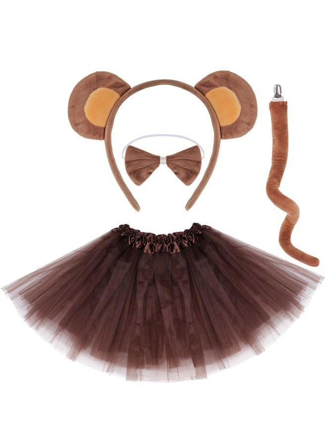 Dxhycc Monkey Costume Set Monkey Ears Headband Bow Tie Tails Tutu for Halloween Dress-Up Accessory Kit - Image 1