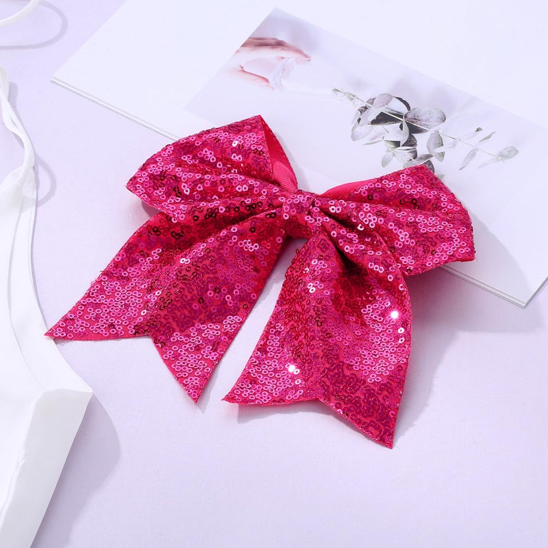 ZOLYCO Large Big 7 Inch Glitter Bow Clip Sequin Bling Party Hair Accessories for Women Teens Girls Kids 1 Pcs (Hot Pink) - Image 4