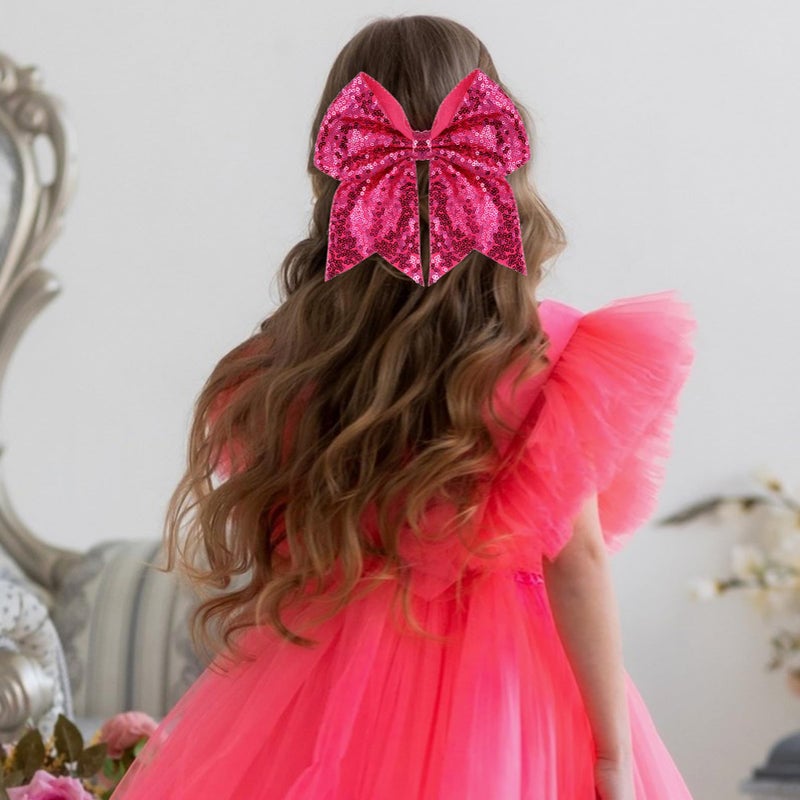 ZOLYCO Large Big 7 Inch Glitter Bow Clip Sequin Bling Party Hair Accessories for Women Teens Girls Kids 1 Pcs (Hot Pink) - Image 2