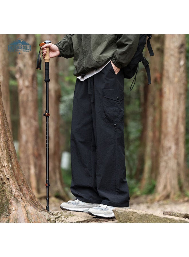Dingfengbaoluo Outdoor Hiking Pants For Men, Autumn And Winter Mountain-style Casual Loose Cargo Straight-leg Trousers, 29018 Black M - Image 1