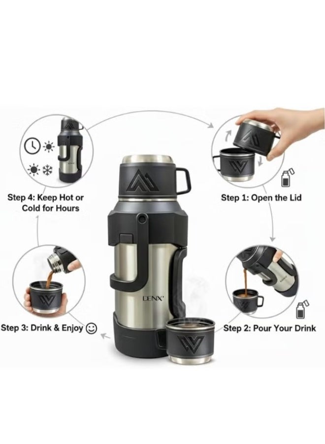 دينكس ترمس شاي وقهوة، زجاجة باردة وساخنة، لون أسود، سعة 2 لتر - Image 3