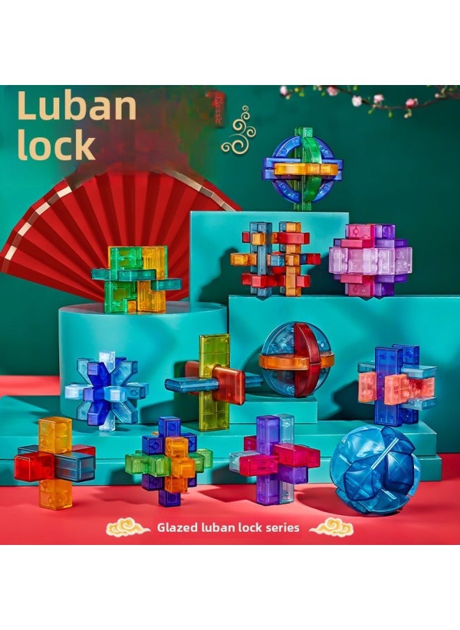 Generic - Lu Ban Lock Kong Ming Lock Full Set Of Children's Power Toys Primary School Students Unlock Ring Button Birthday 6-12 Years Old-Color:Six-piece Set B Version [guochao Gift Box] Comes With Video + Illustrations - Image 1