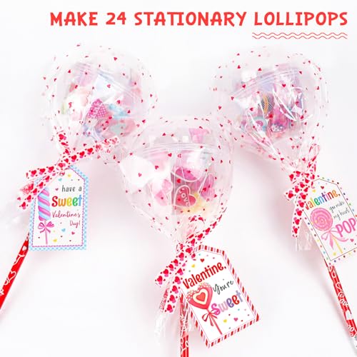 ORIENTAL CHERRY Valentines Day Gifts for Kids 24 Pack Giant LollipopShaped Stationery Set with Valentines Cards Pencils Stickers Erasers Stampers Sharpener for Classroom Exchange School Boys Girls Party Favors - Image 5