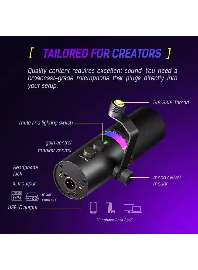 Joshberg NV7 USB Gaming Microphone Condenser Mic with Boom Arm for PC PS4/ PS5/Mac/Phone,with Touch Mute RGB Lighting for Streaming,Podcasting - Image 3